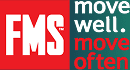 FMS logo with slogan 'move well. move often.' in blue and red text.